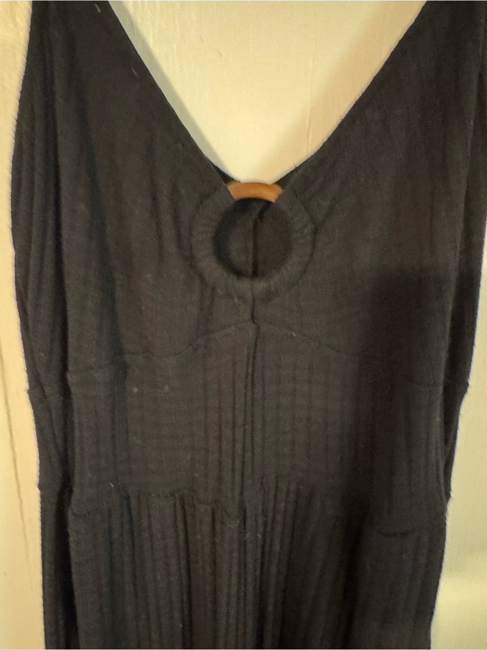 Black Ribbed Waffle Knit V‑Neck Jumpsuit with Ring Detail